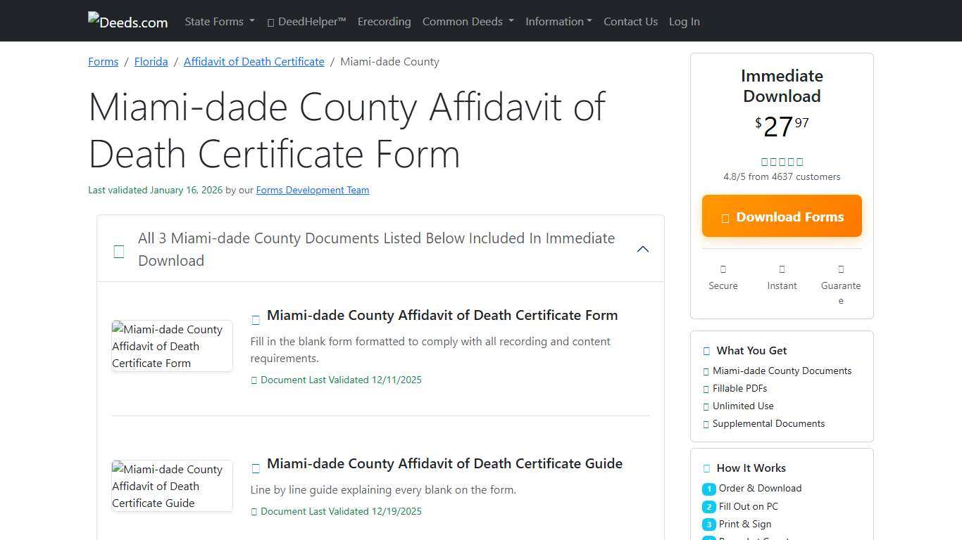 Miami-dade County Affidavit of Death Certificate Form Florida Deeds.com