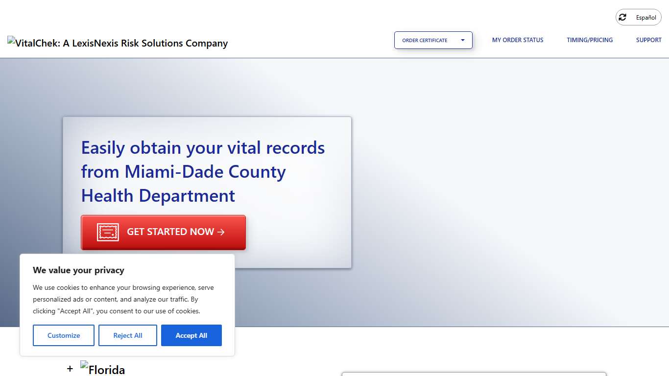 Miami-Dade County Health Department (FL) Order Certificates - VitalChek